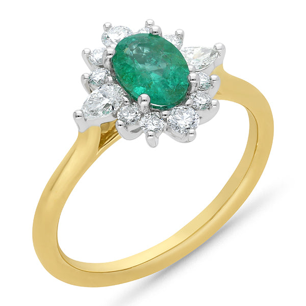 Emerald and Diamond Cluster Dress Ring.