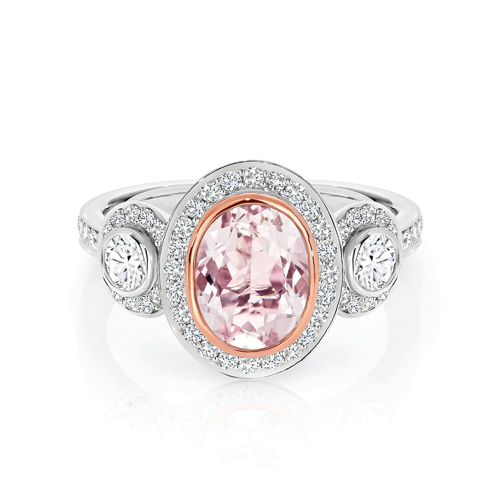 Morganite & Diamond Ring. Crafted in 18k White & Rose Gold