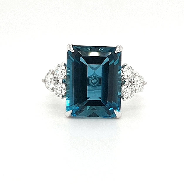 Blue Topaz & Diamond Ring. Crafted in 18k White Gold