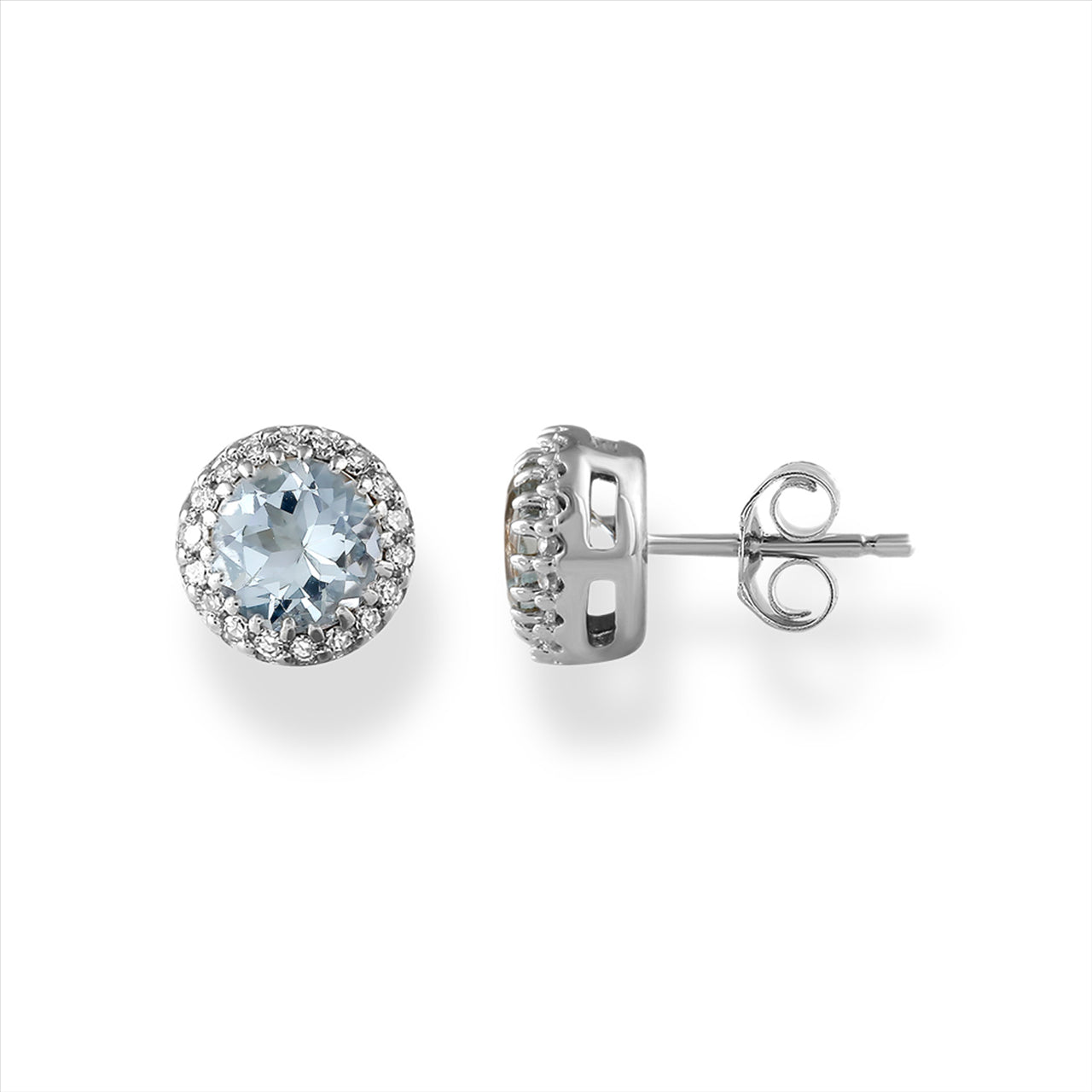 Aquamarine Stud Earrings with 0.05ct Diamond In 9K White Gold