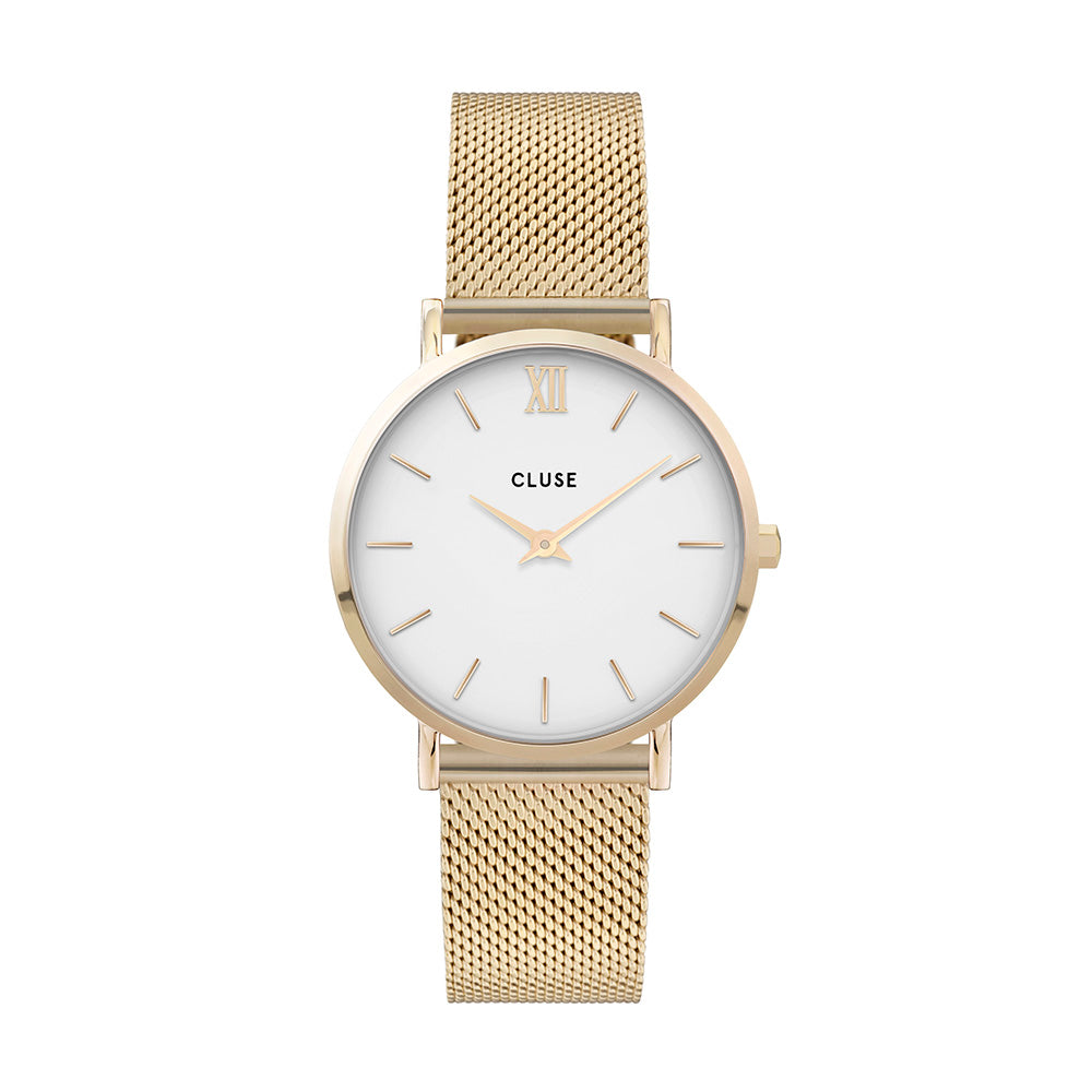 CLUSE Minuit Mesh Gold/White Watch