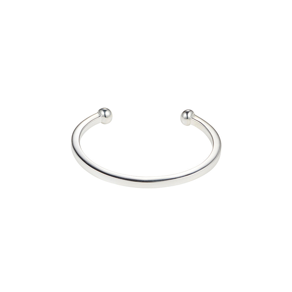 Rhodium Plated Sterling Silver Ball end Bangle
