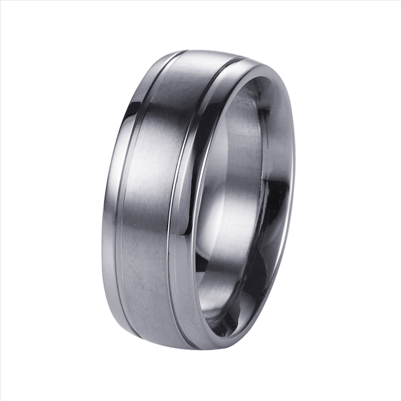 Stainless Steel Ring with a Brushed Centre Band