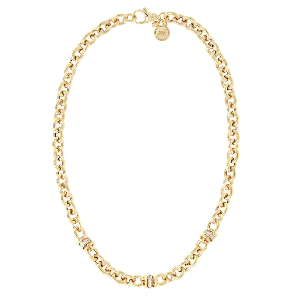 Bronzallure Golden Chain Link Necklace with Cubic Zirconia