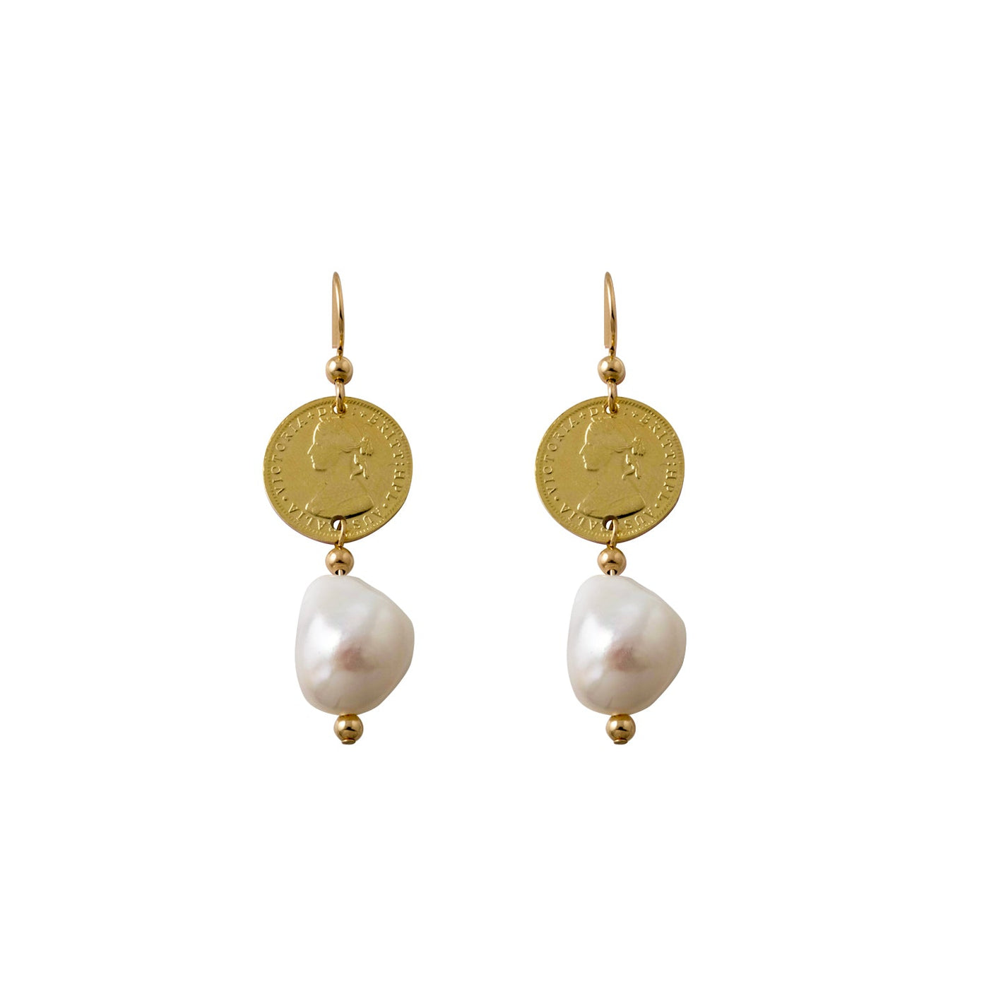 Von Treskow Coin Earrings with Baroque Pearl