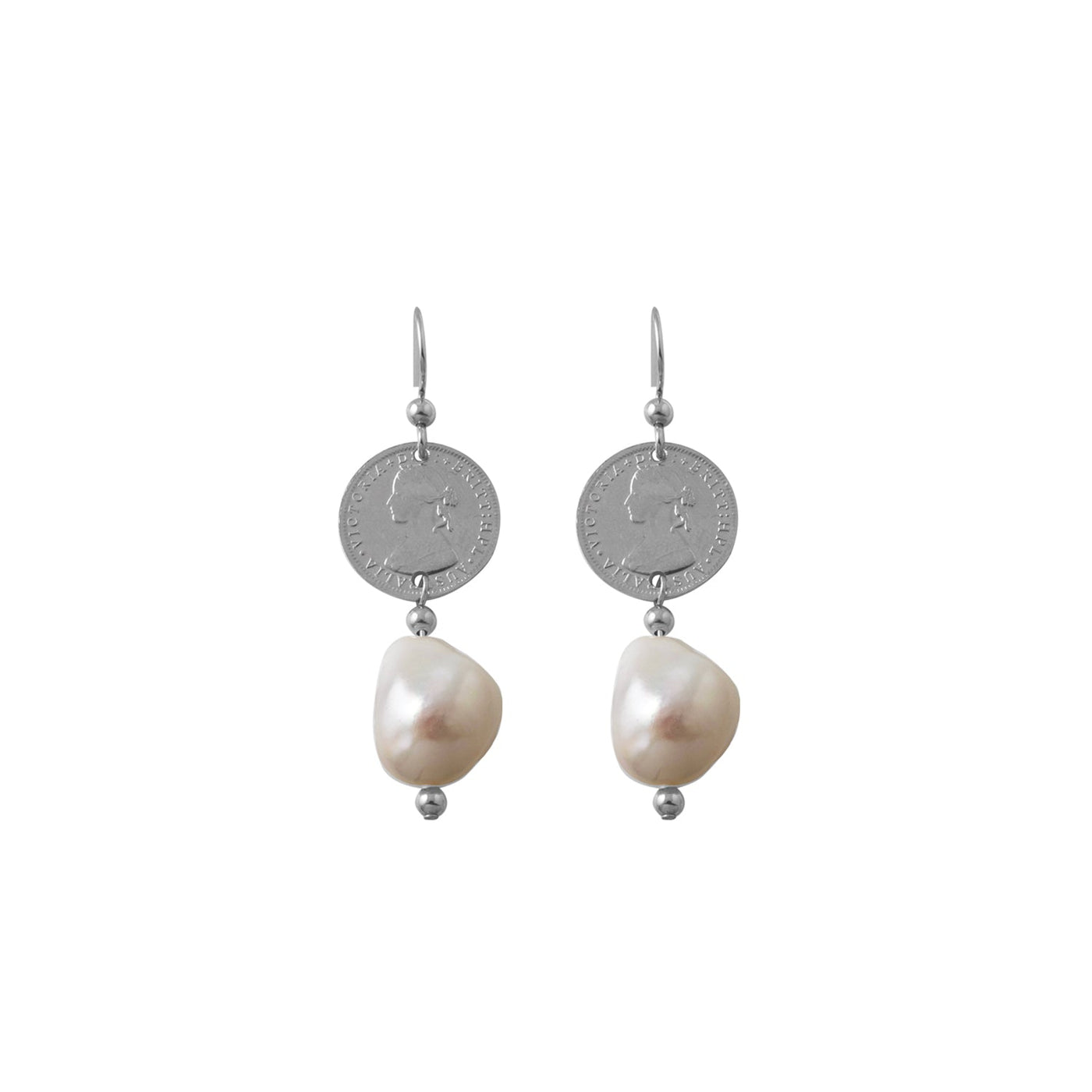 Von Treskow Coin Earrings with Baroque Pearl