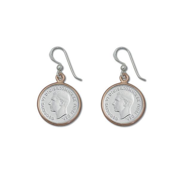 Von Treskow Sterling Silver 3 Pence Coin Earrings w/ Rose Bezel