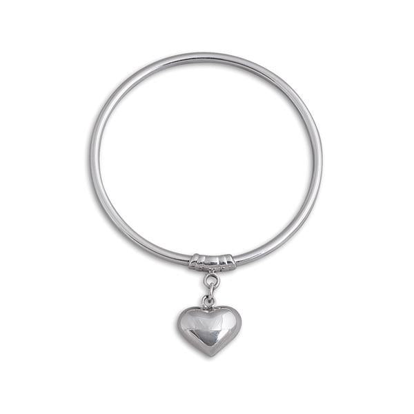 Von Treskow Sterling Silver 3mm Bangle w/ Small Puffy Heart