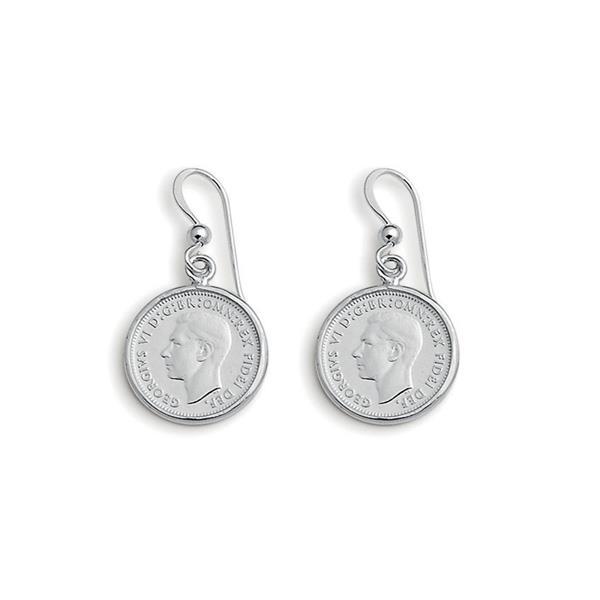 Von Treskow Sterling Silver Authentic 3 Pence Coin Earrings