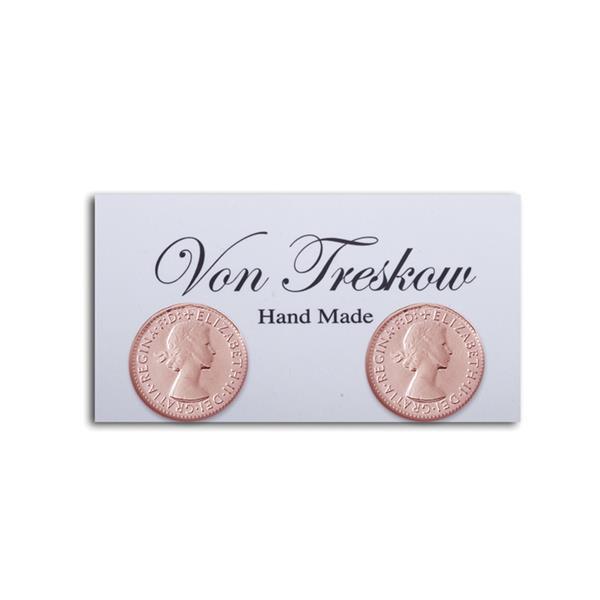Von Treskow Sterling Silver/Rose Gold Plated 3 Pence Stud Earrings