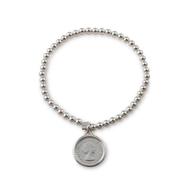 Von Treskow Sterling silver 4mm stretchy bracelet with authentic Australian threepence coin