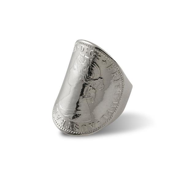 Von Treskow Sterling silver large curved coin ring (Queen)