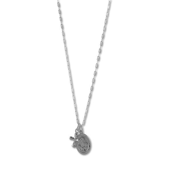 Von Treskow Sterling silver necklace with oval St. Christopher medal & cross - 50cm length